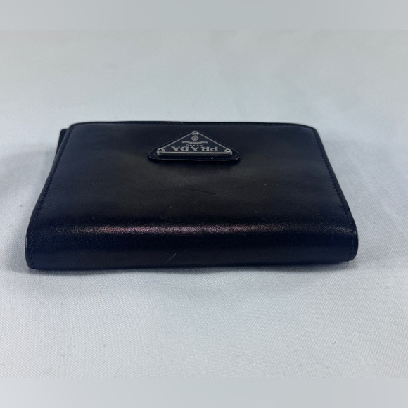 Prada Snap Button Trifold Wallet Bronze Metallic Brown Leather Cardholder Italy - Picture 4 of 15